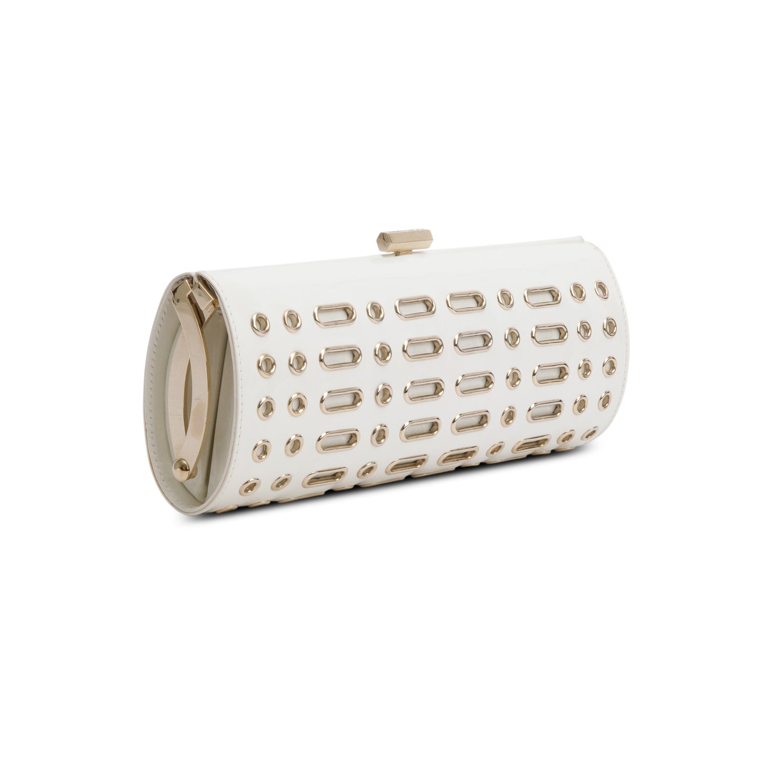 Jimmy Choo White Patent Leather Grommet Clutch w/ Dustbag