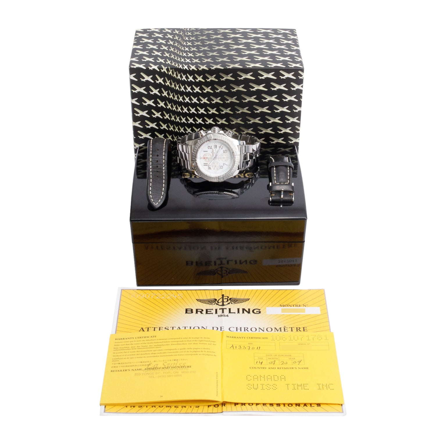 Breitling Stainless Steel Super Avenger 48 MM Automatic Chronograph Watch White Dial A13370 w/ Box, Papers & Extra Strap