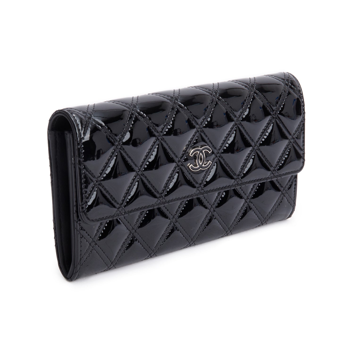 Chanel Black Quilted Patent Leather Brilliant Continental Long Flap Wallet