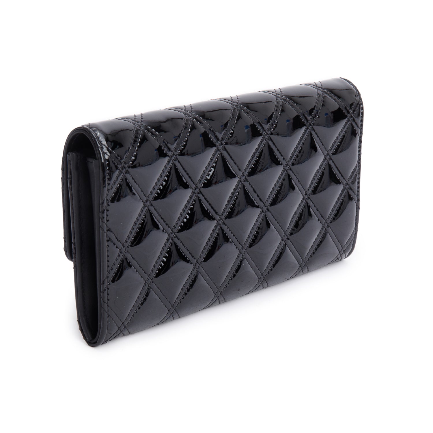 Chanel Black Quilted Patent Leather Brilliant Continental Long Flap Wallet