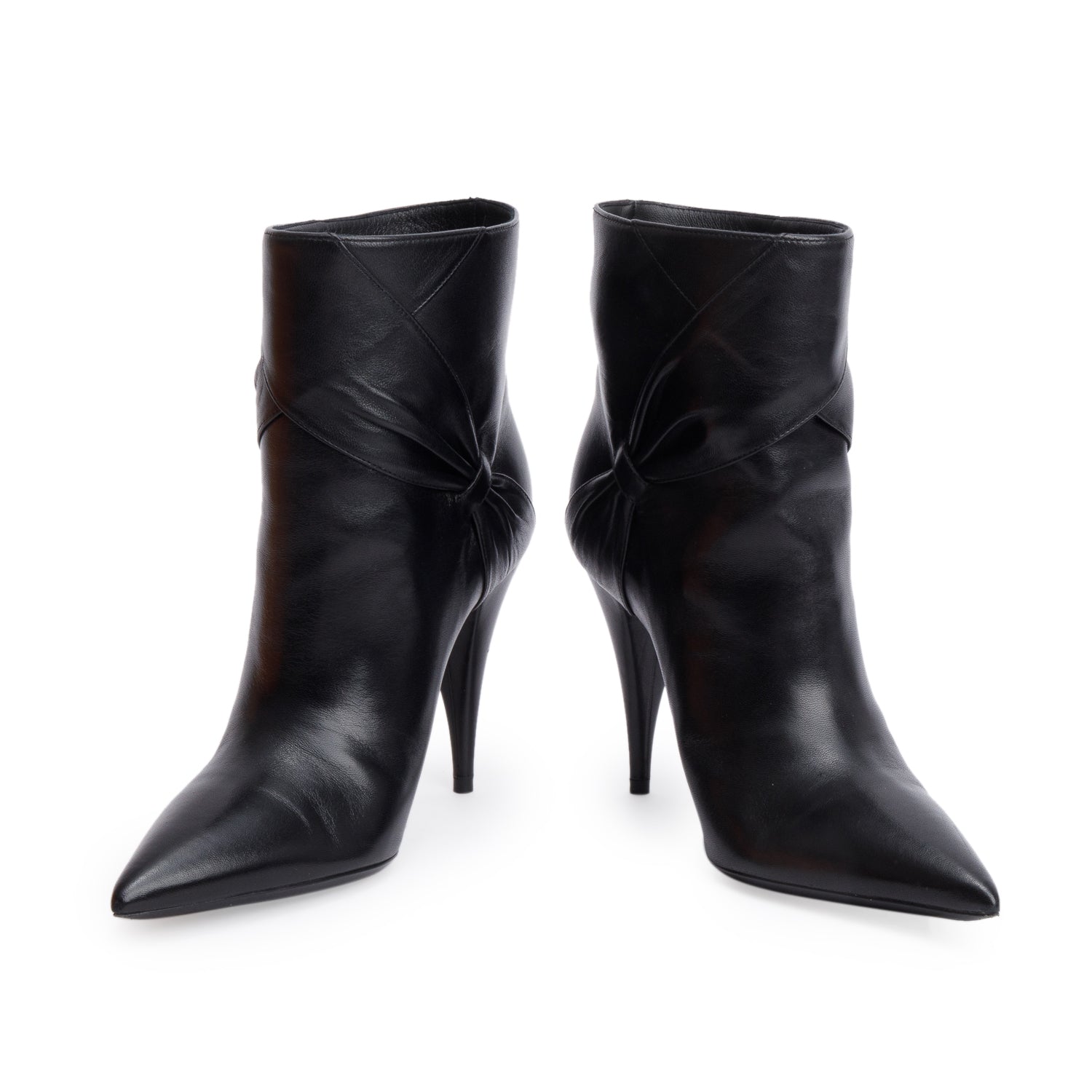 Saint Laurent Black Calf Leather Santiago Russo Kiki 100 Booties, Size 36.5 w/ Box