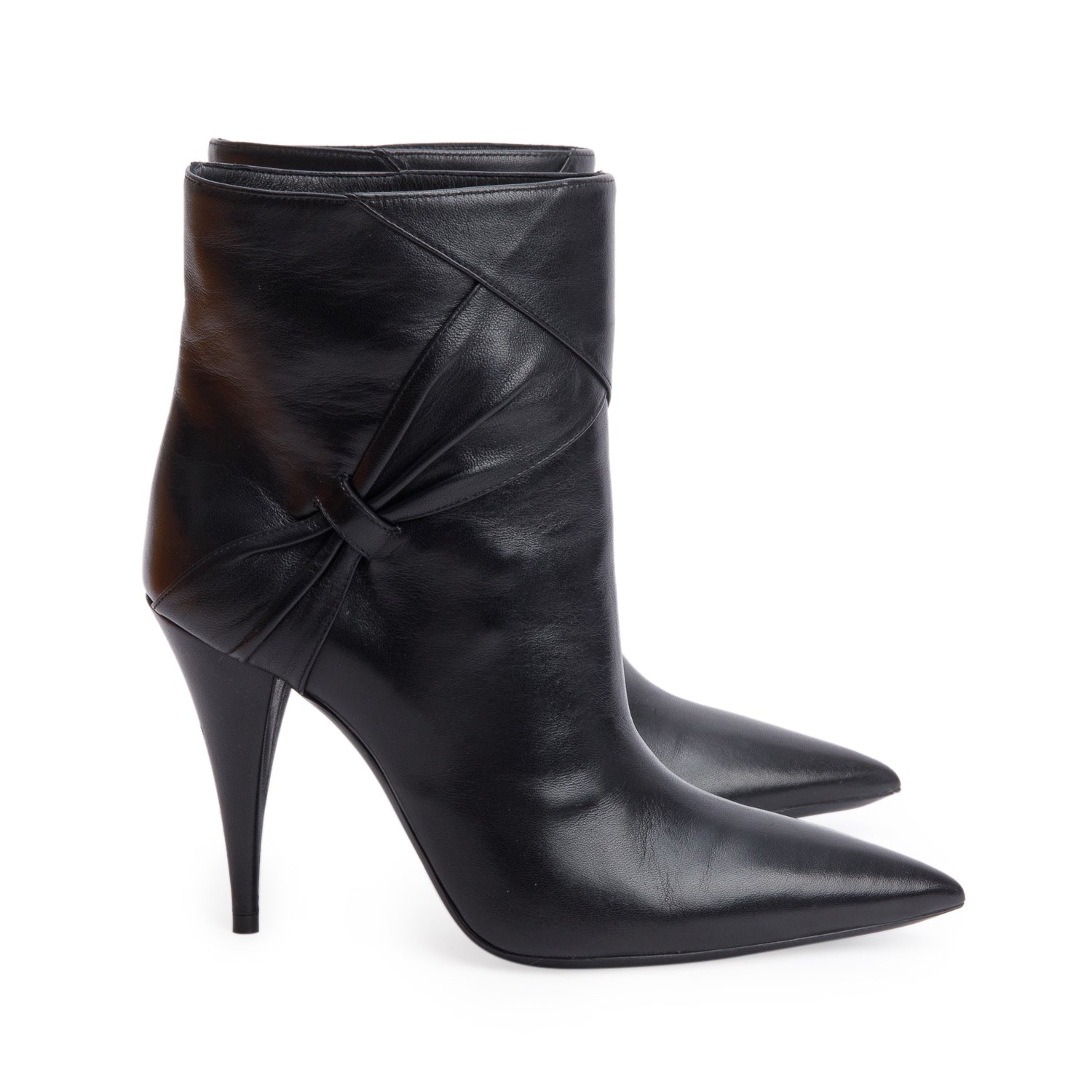Saint Laurent Black Calf Leather Santiago Russo Kiki 100 Booties, Size 36.5 w/ Box
