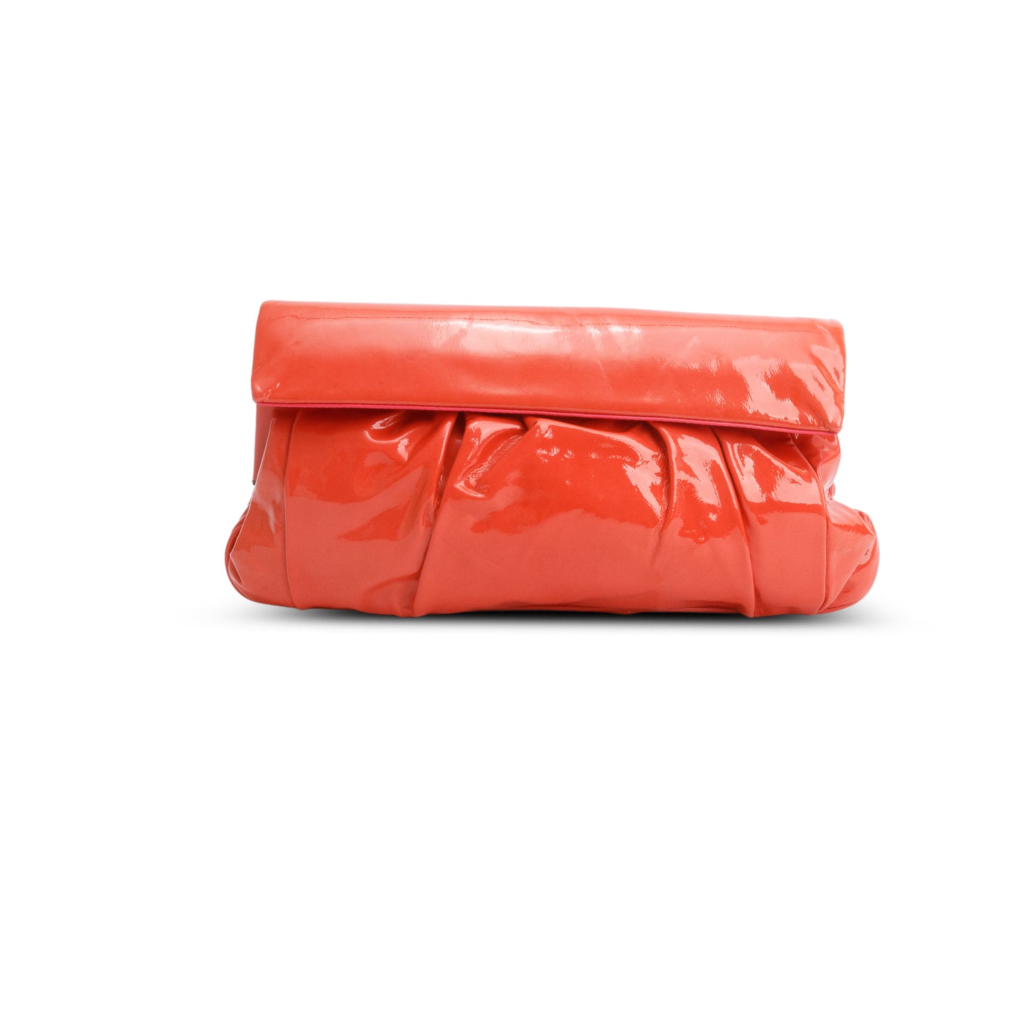 Miu Miu Orange Pleated Patent leather Clutch Bag