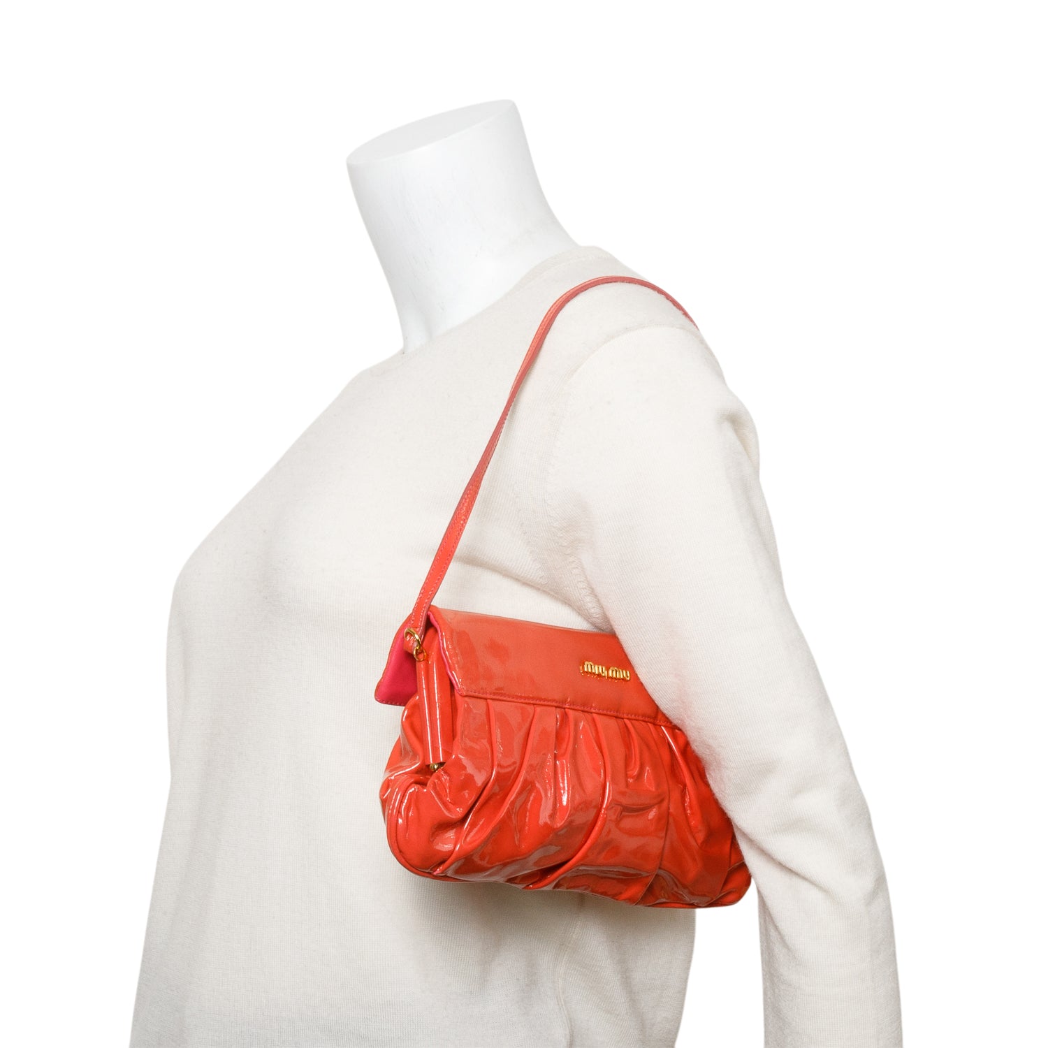 Miu Miu Orange Pleated Patent leather Clutch Bag
