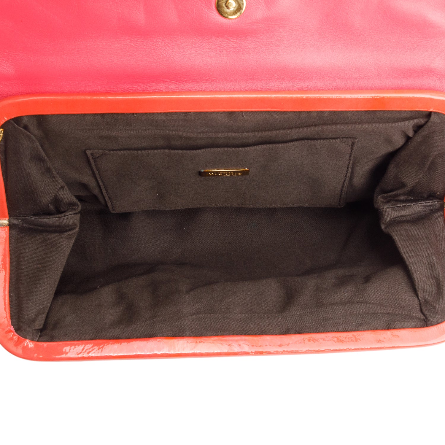 Miu Miu Orange Pleated Patent leather Clutch Bag
