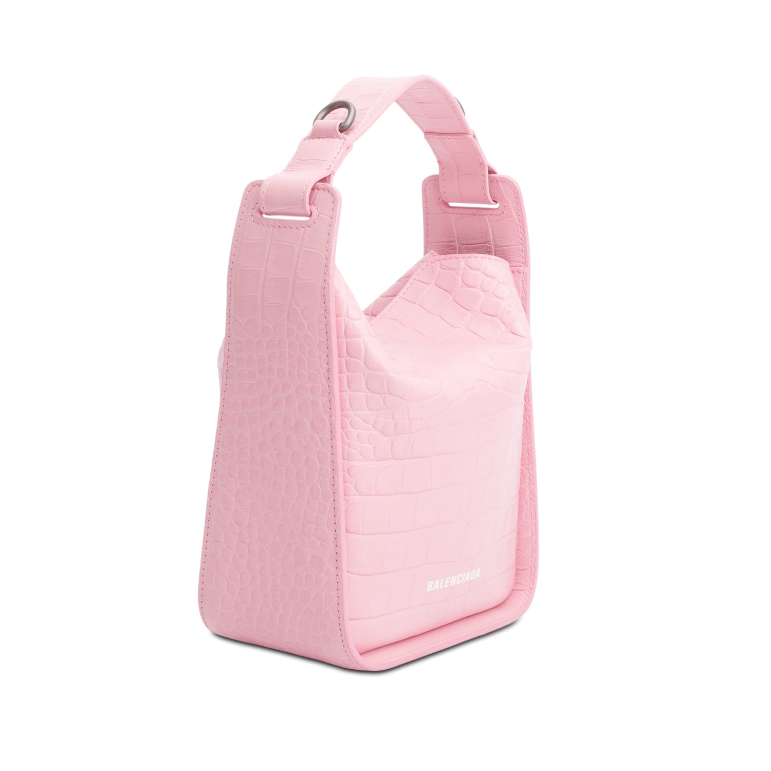 Balenciaga Pink Croc-Embossed Leather Tool 2.0 Small N/S Tote w/ Strap