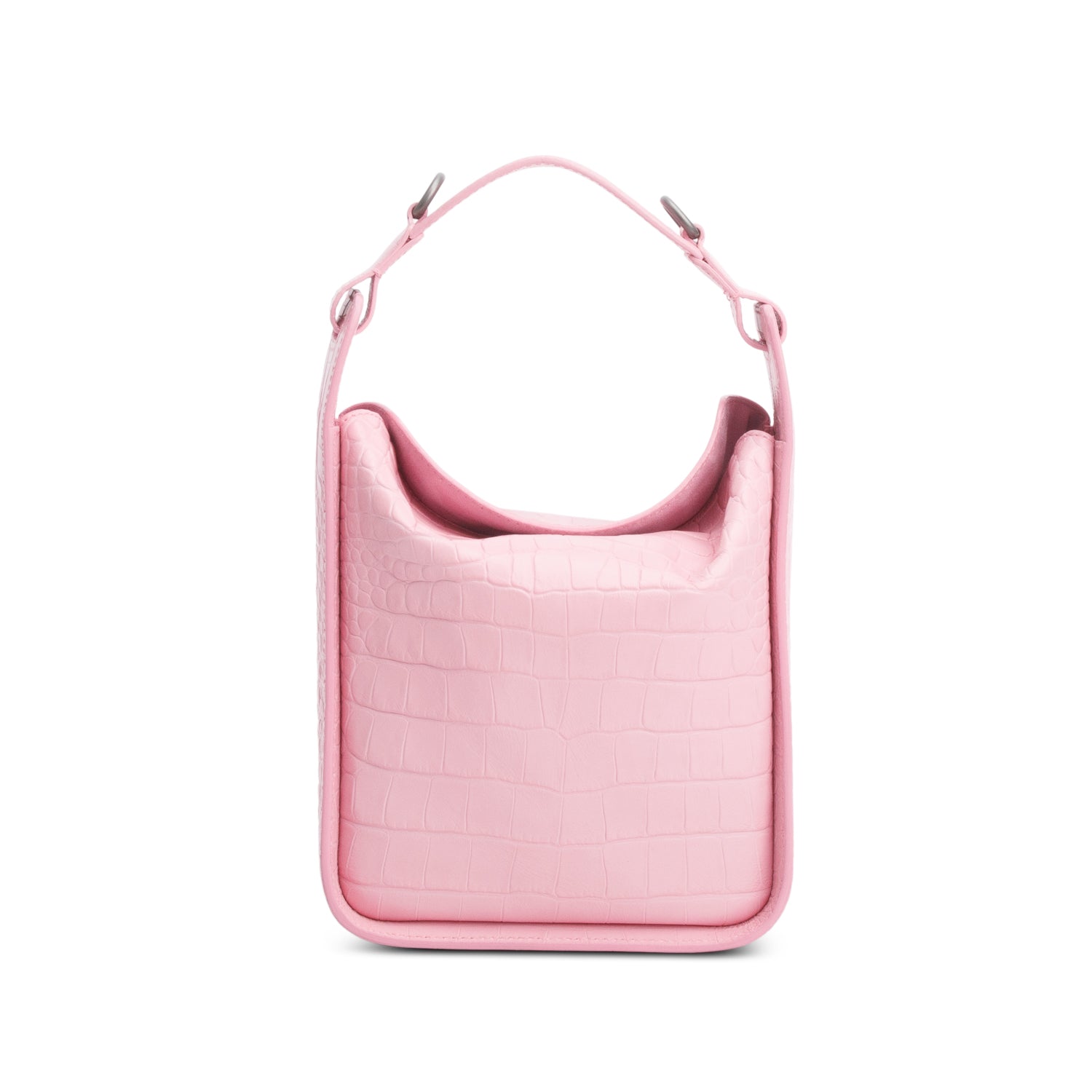 Balenciaga Pink Croc-Embossed Leather Tool 2.0 Small N/S Tote w/ Strap