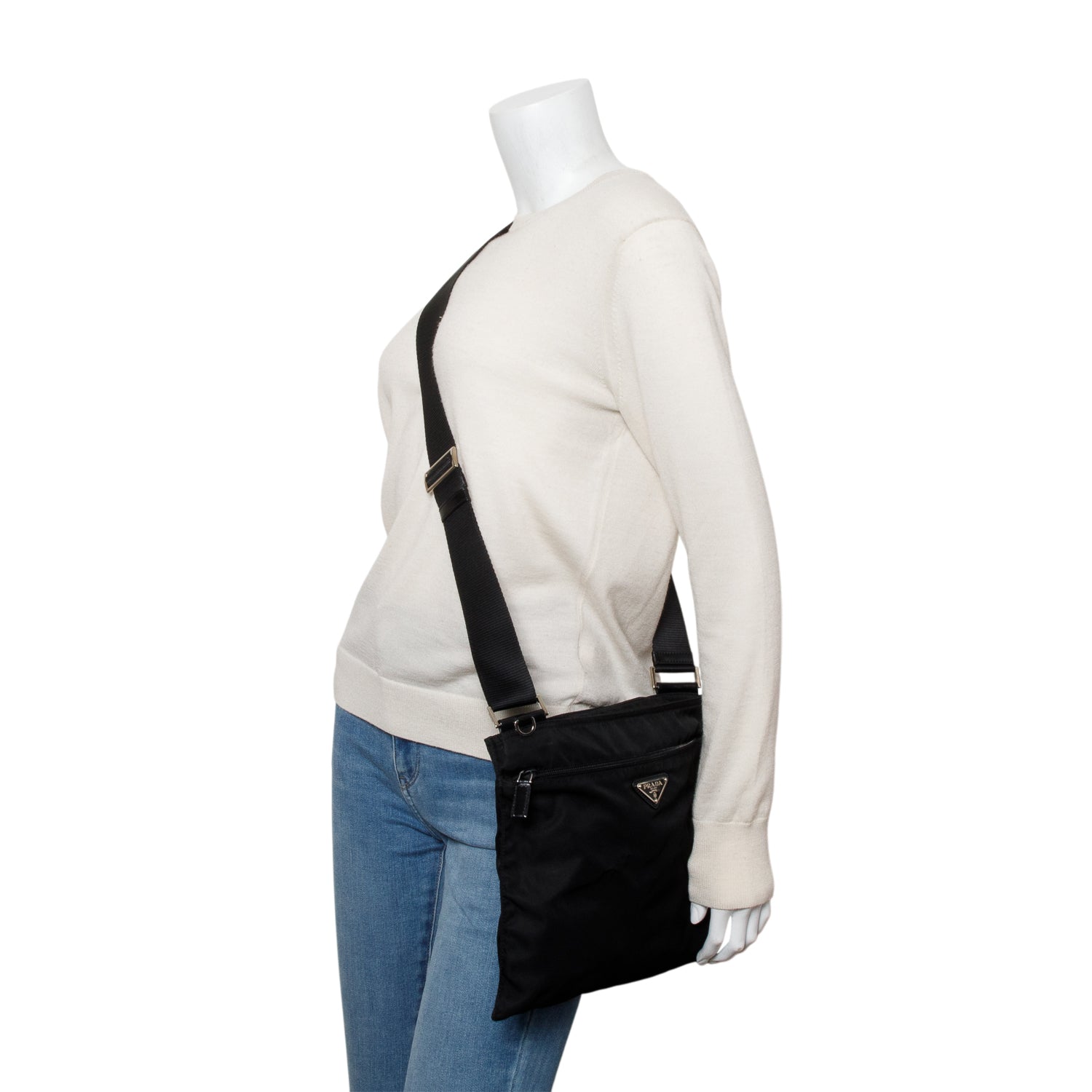 Prada Black Tessuto Nylon Vela Flat Messenger Bag