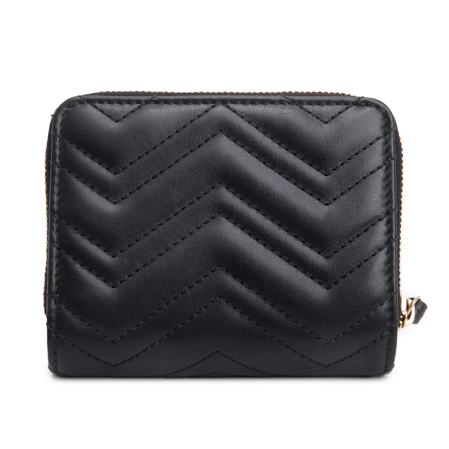 Gucci Black GG Marmont Matelasse Leather Compact Zip Mini Wallet w/ Box