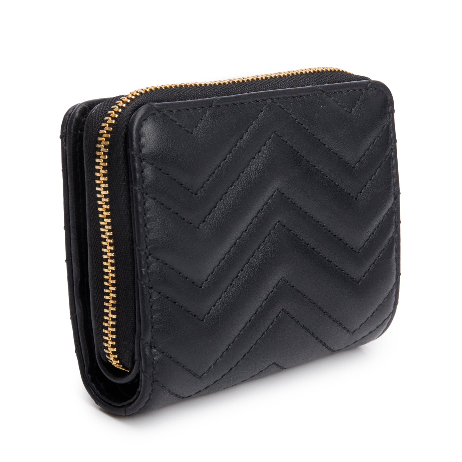 Gucci Black GG Marmont Matelasse Leather Compact Zip Mini Wallet w/ Box