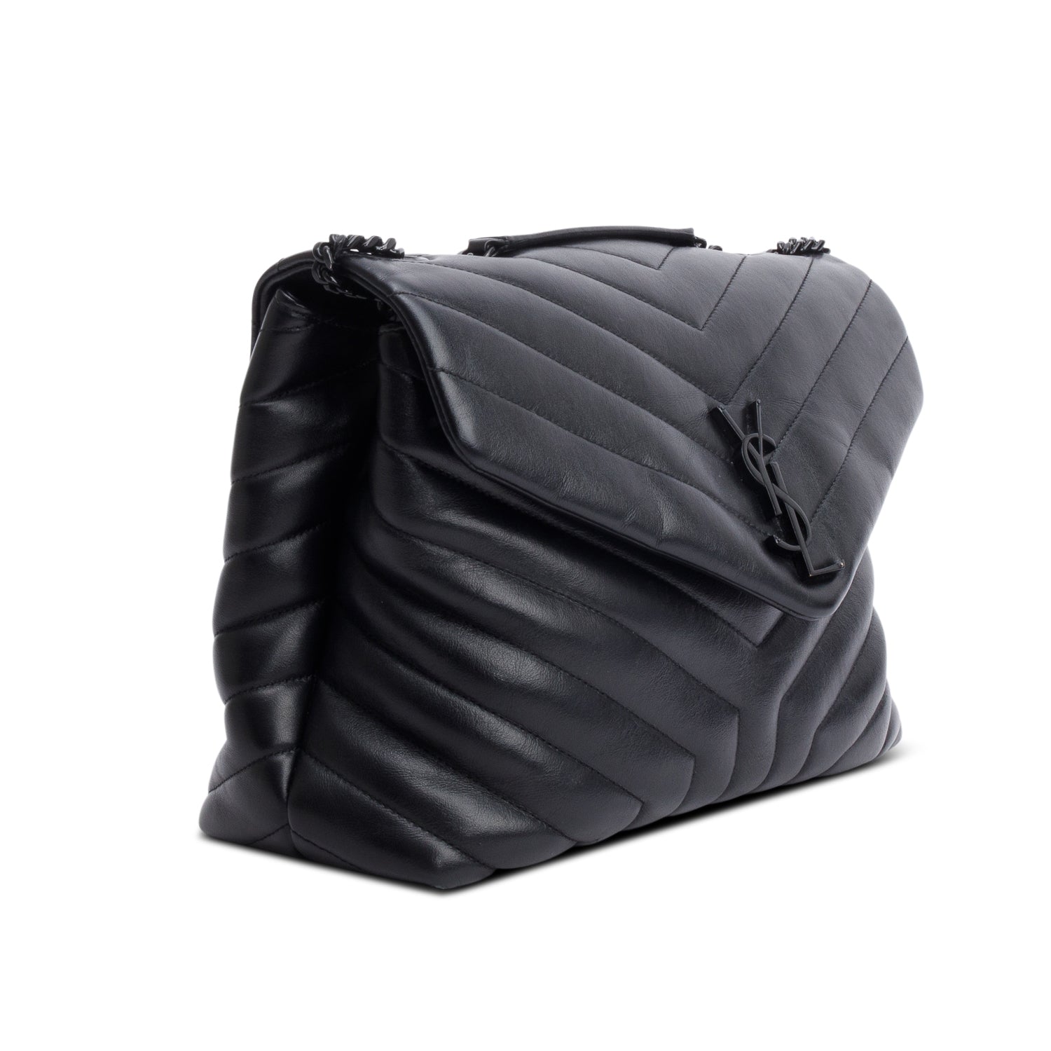Saint Laurent So Black Quilted Leather Medium Loulou Monogram Shoulder Bag