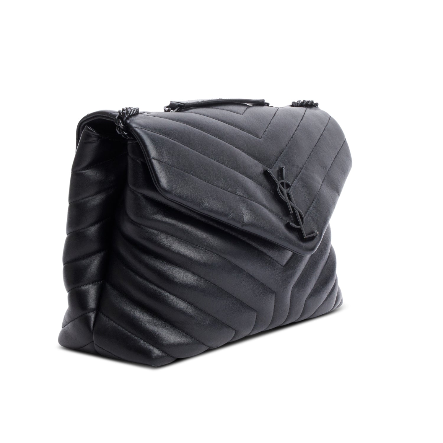 Saint Laurent So Black Quilted Leather Medium Loulou Monogram Shoulder Bag