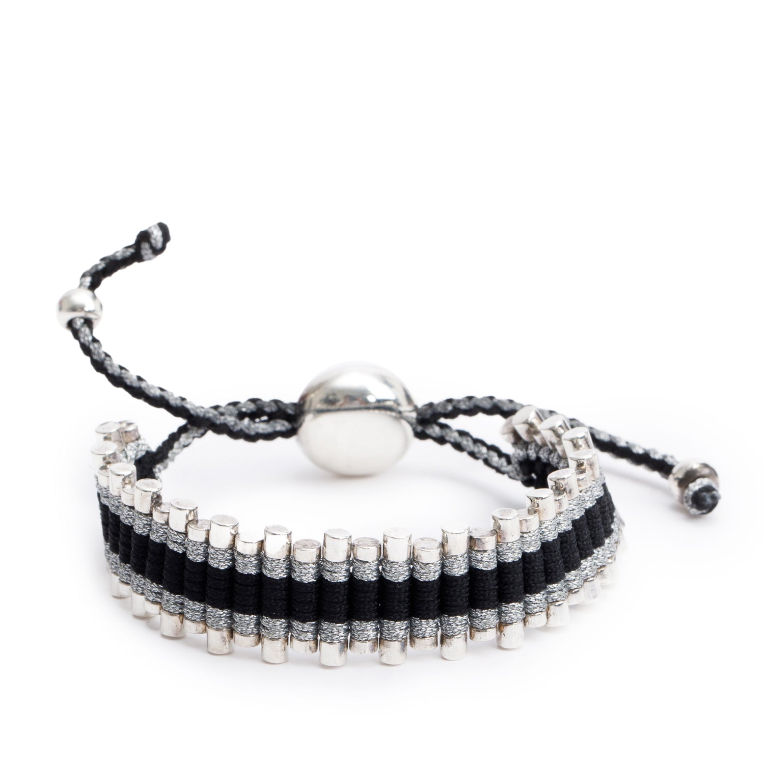 Links of London Sterling Silver Black & Silver Cord Friendship Bracelet