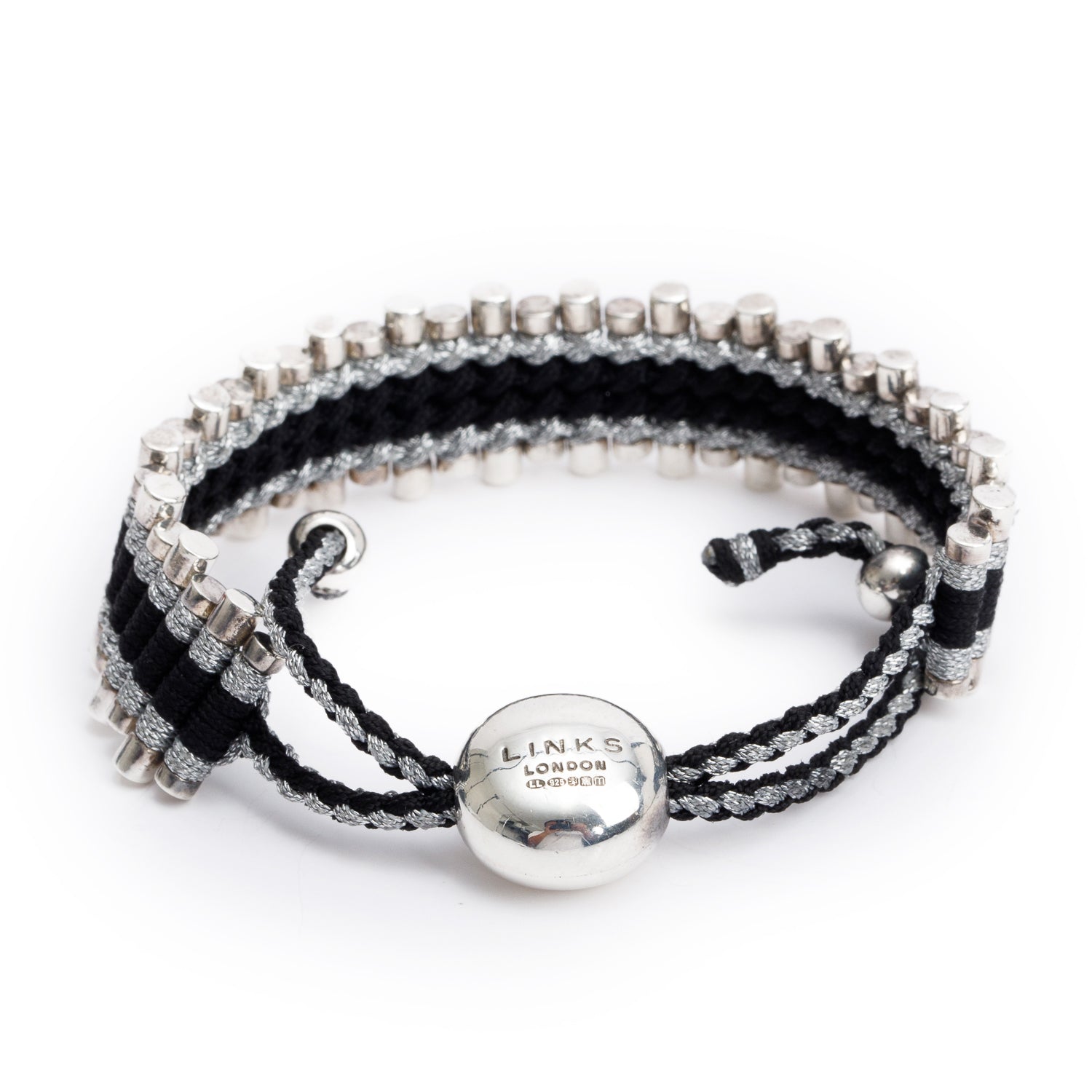 Links of London Sterling Silver Black & Silver Cord Friendship Bracelet