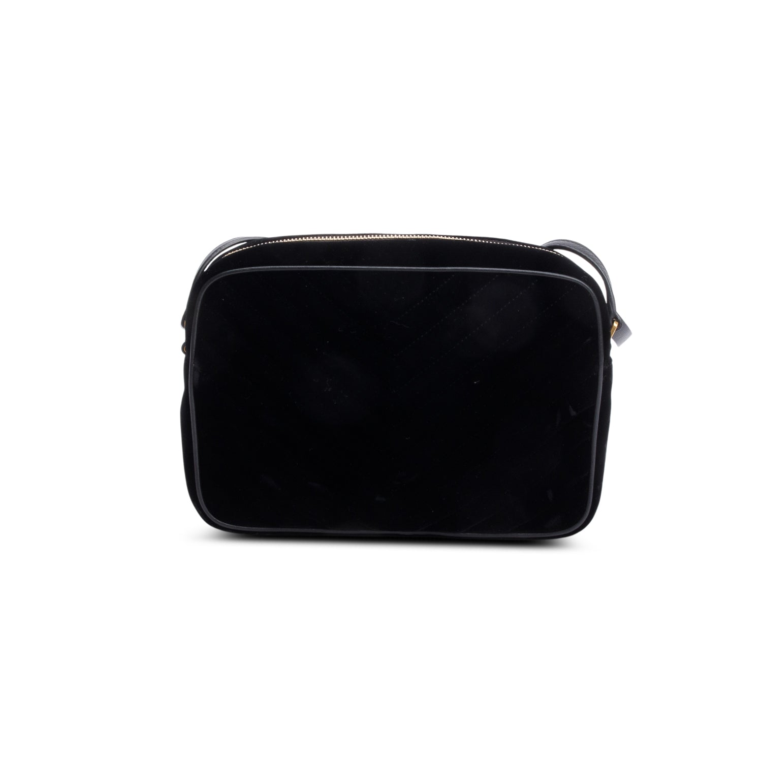 Saint Laurent Black Velvet Medium Lou Chevron Camera Bag w/ Box