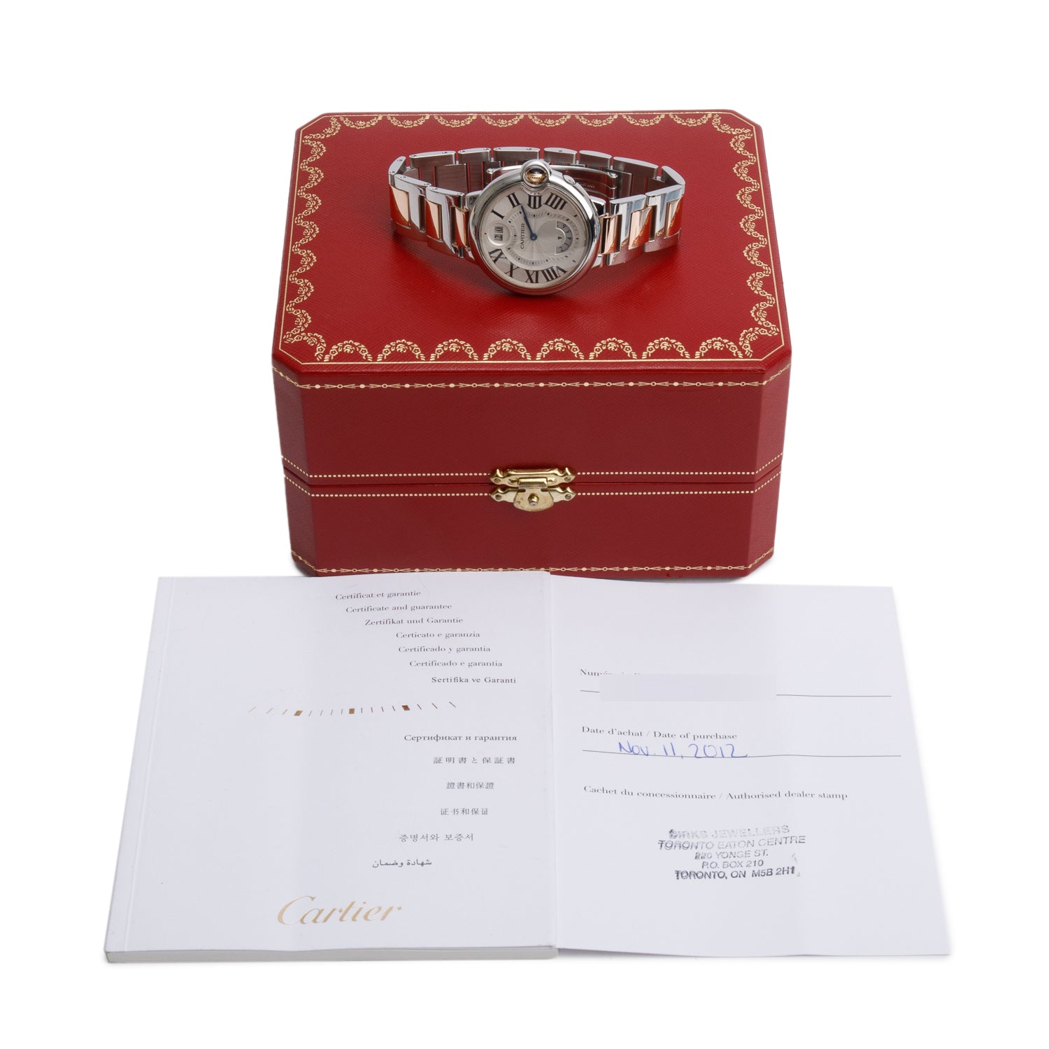 Cartier Stainless Steel & 18k Rose Gold Ballon Bleu de Cartier 42 MM Big Date GMT Quartz Watch 3194 w/ Box & Papers