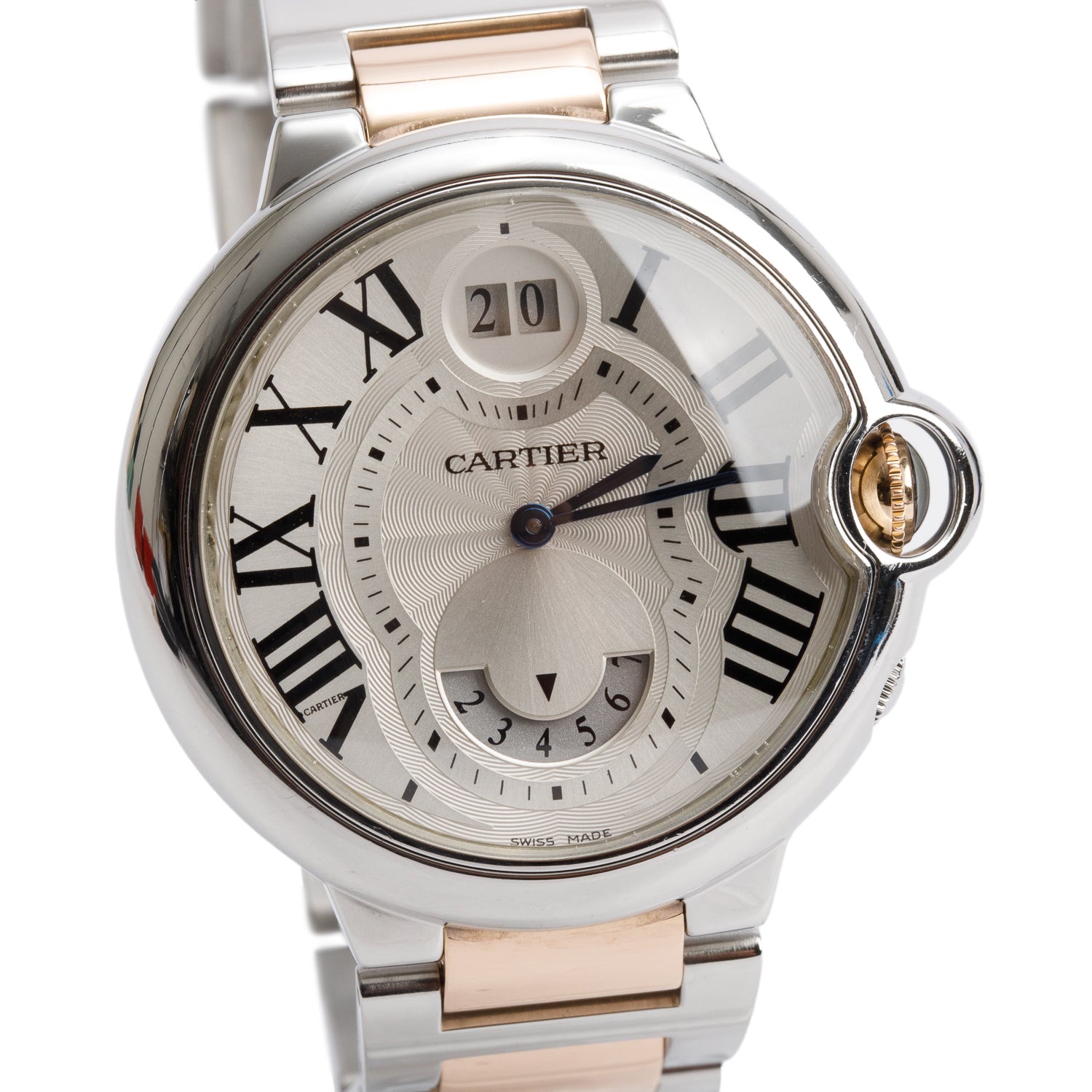 Cartier Stainless Steel & 18k Rose Gold Ballon Bleu de Cartier 42 MM Big Date GMT Quartz Watch 3194 w/ Box & Papers