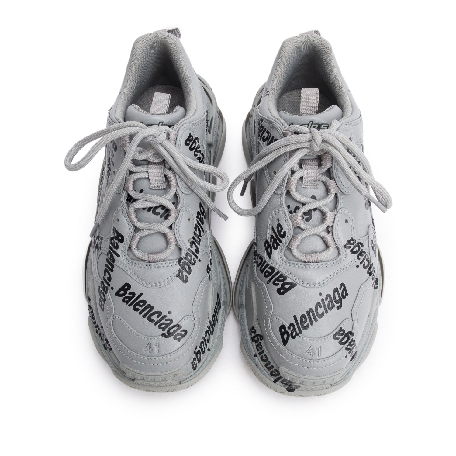 Balenciaga Grey Leather All Over Logo Triple S Chunky Sneakers, Men's Size 41 w/ Box