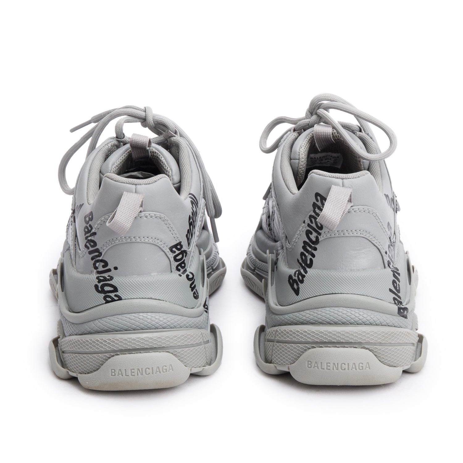 Balenciaga Grey Leather All Over Logo Triple S Chunky Sneakers, Men's Size 41 w/ Box