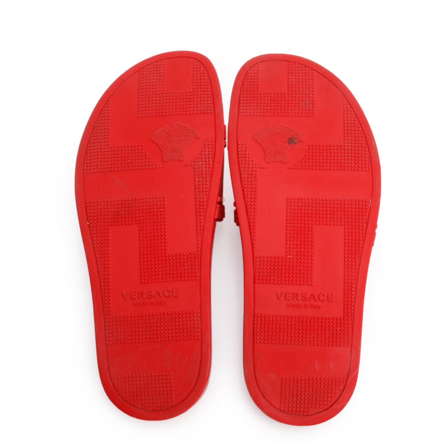 Versace Red Rubber Palazzo Pool Slides, Size 40.5 w/ Box