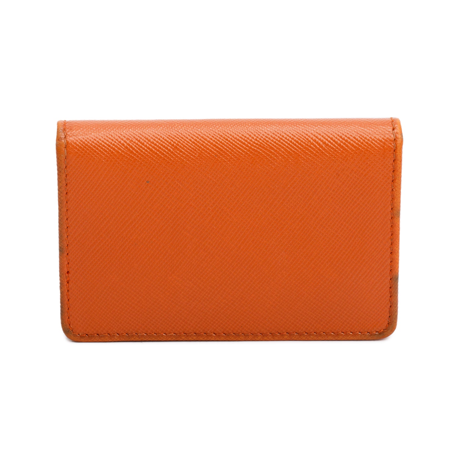 Prada Orange Saffiano Leather Flap Card Holder w/ Box & Authenticity Card