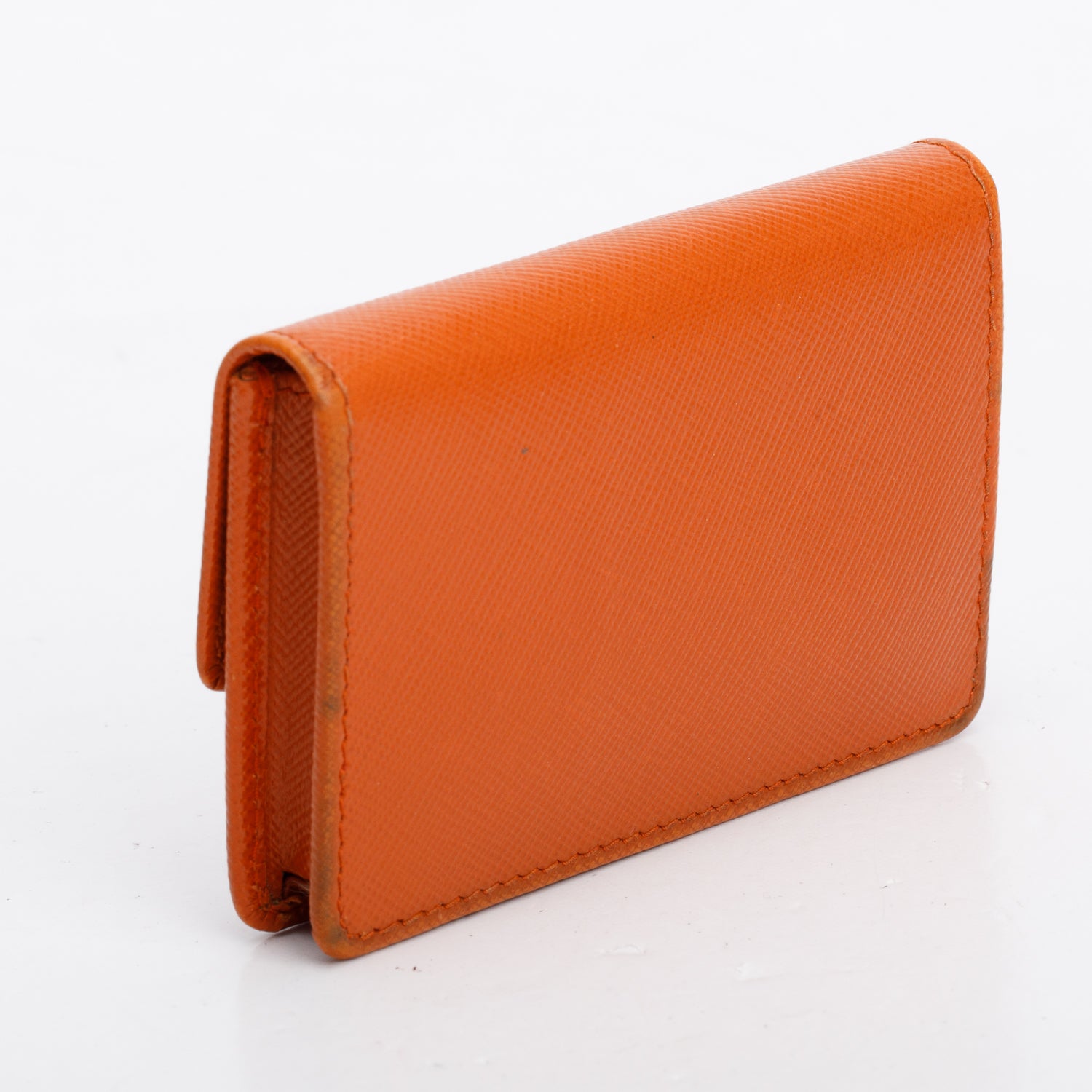 Prada Orange Saffiano Leather Flap Card Holder w/ Box & Authenticity Card