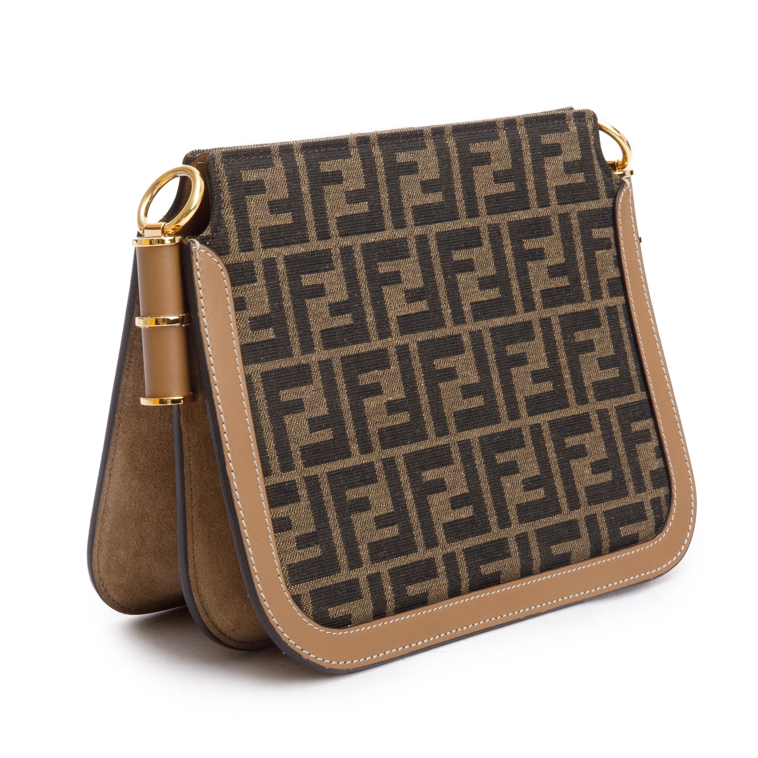 Fendi 2021 Brown FF Zucca Canvas Tan Leather Trim Medium Touch Shoulder Bag w/ Box