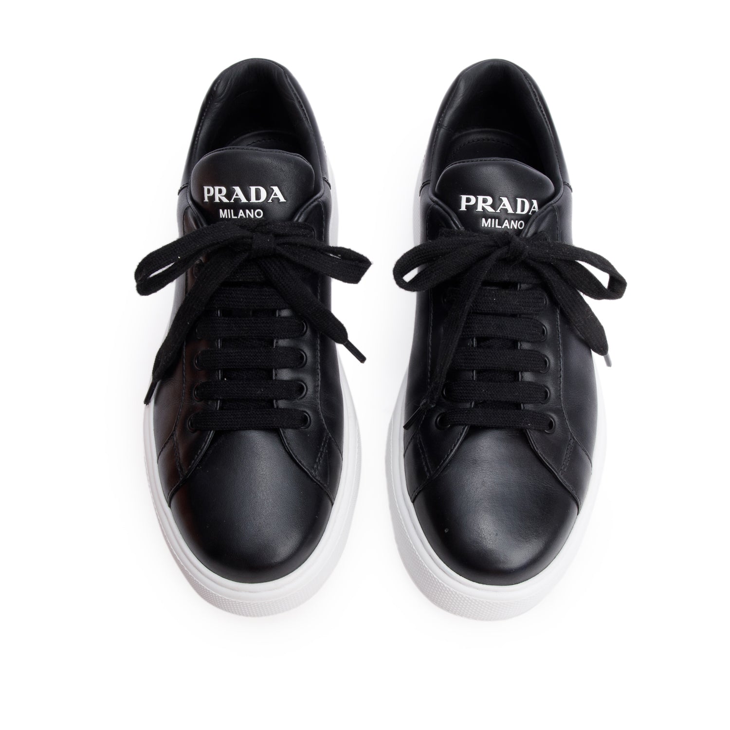 Prada 2022 Black Leather Platform Sneakers, Size 8 w/ Box & Receipt