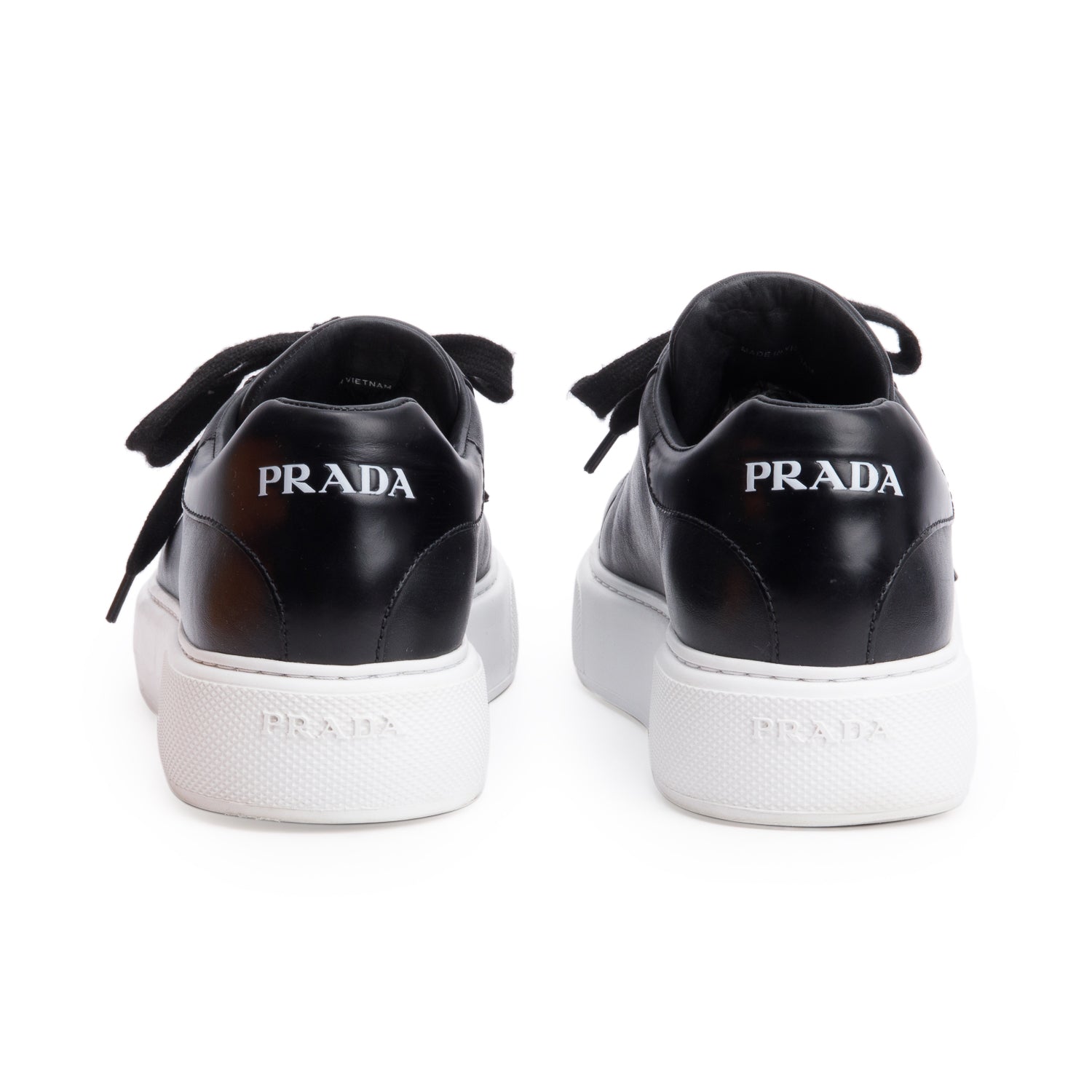 Prada 2022 Black Leather Platform Sneakers, Size 8 w/ Box & Receipt