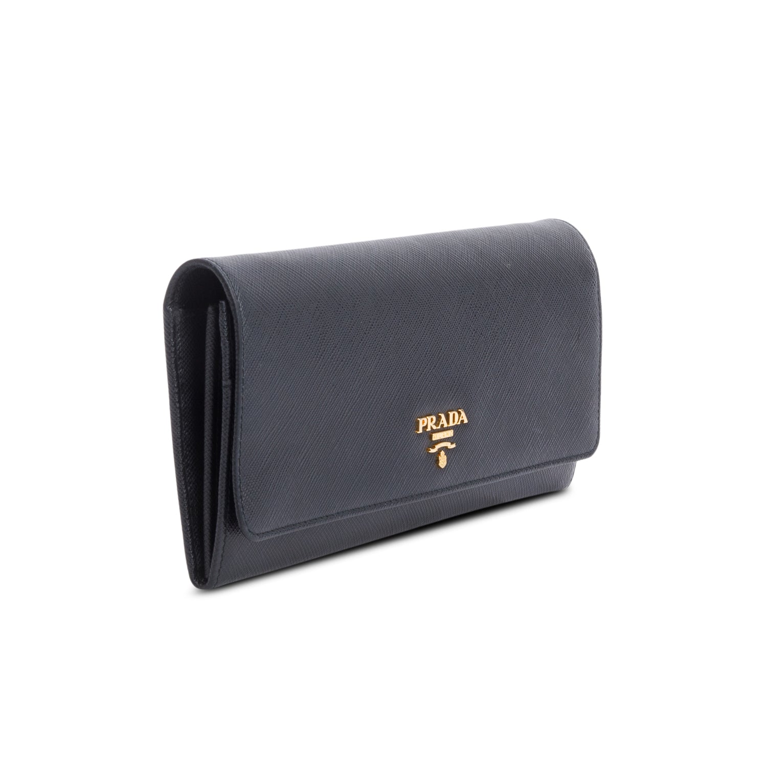 Prada Black Saffiano Metal Continental Wallet on Chain w/ Authenticity Card