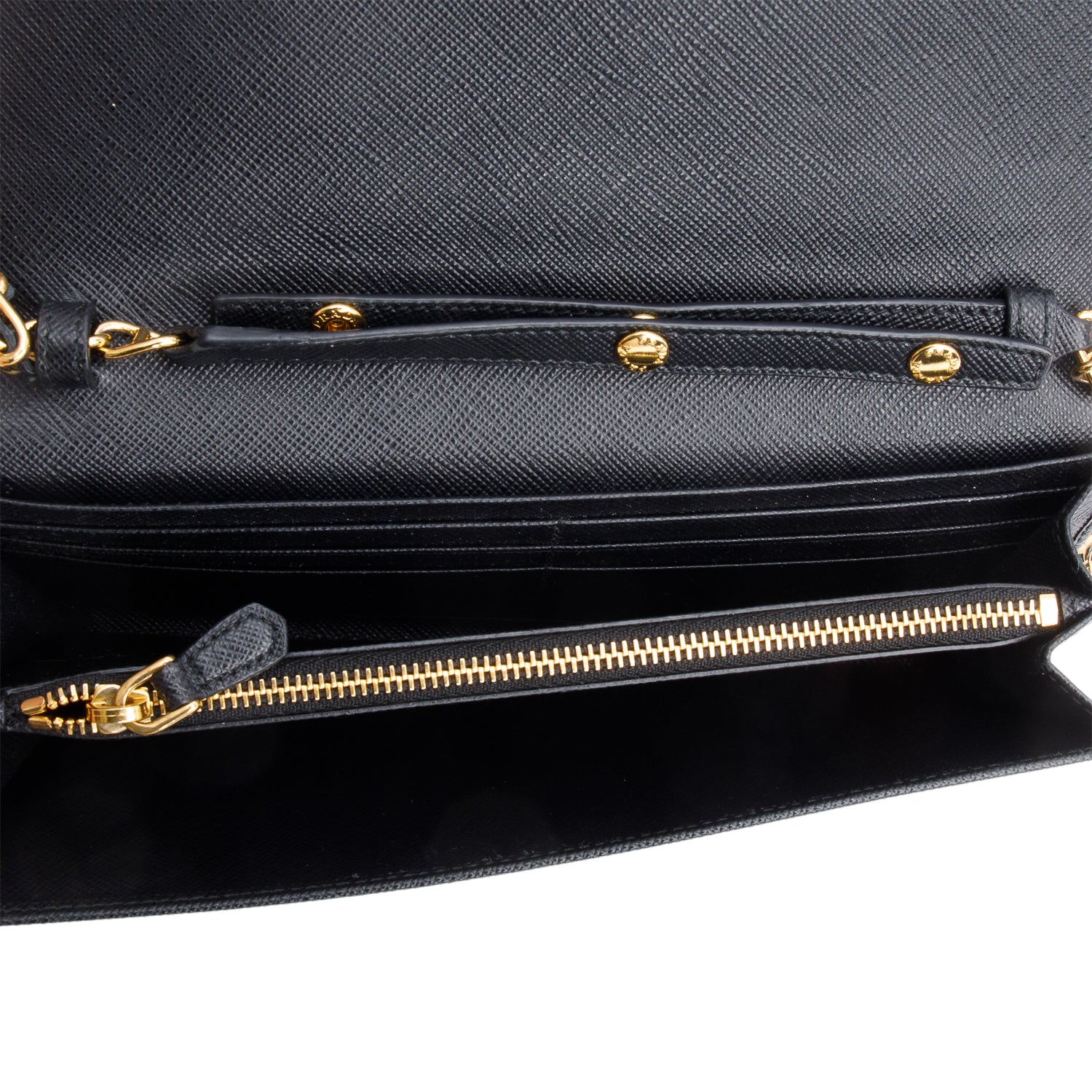 Prada Black Saffiano Metal Continental Wallet on Chain w/ Authenticity Card