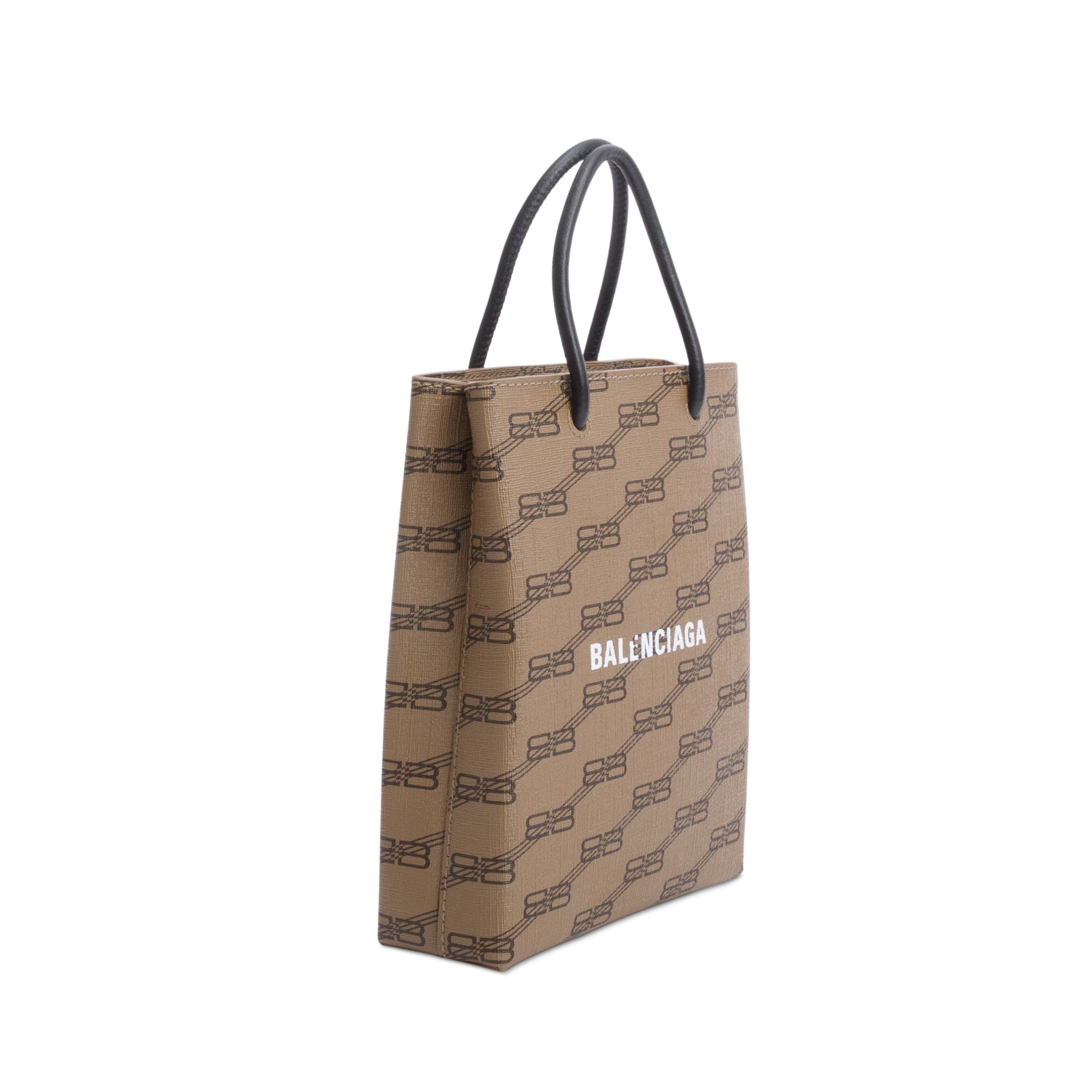 Balenciaga Brown Coated Canvas BB Monogram Print Tote Bag w/ Strap