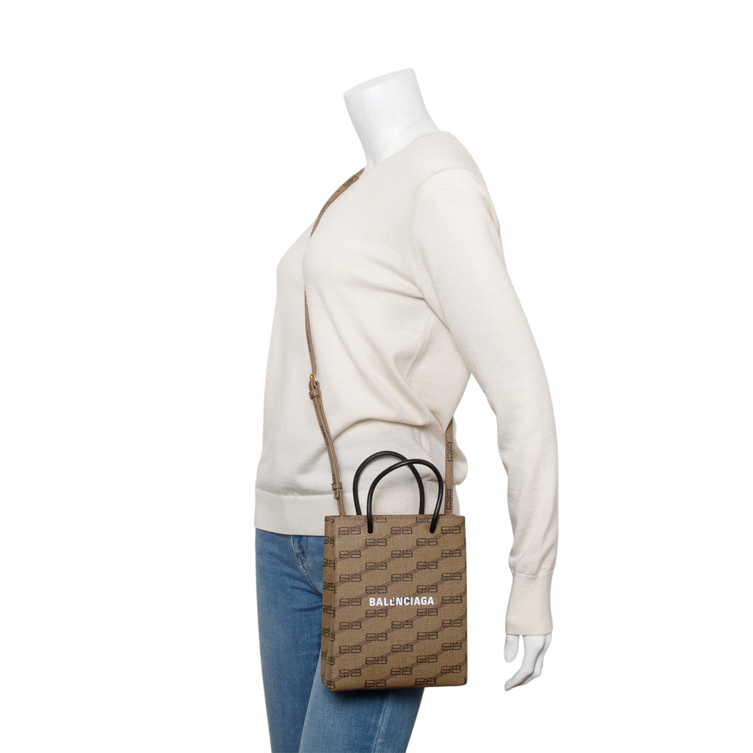 Balenciaga Brown Coated Canvas BB Monogram Print Tote Bag w/ Strap