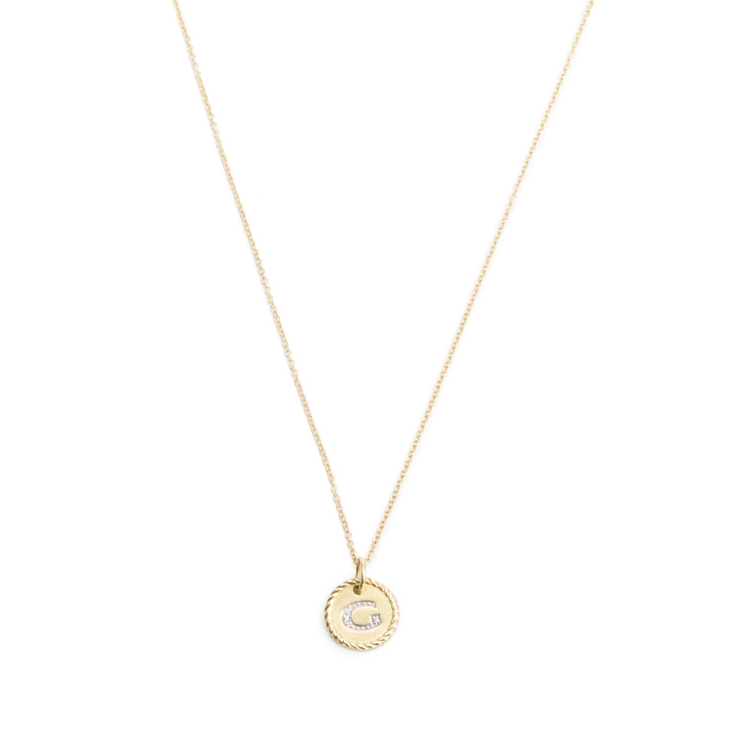 David Yurman 18k Yellow Gold Diamond Initial 'G' Charm Necklace
