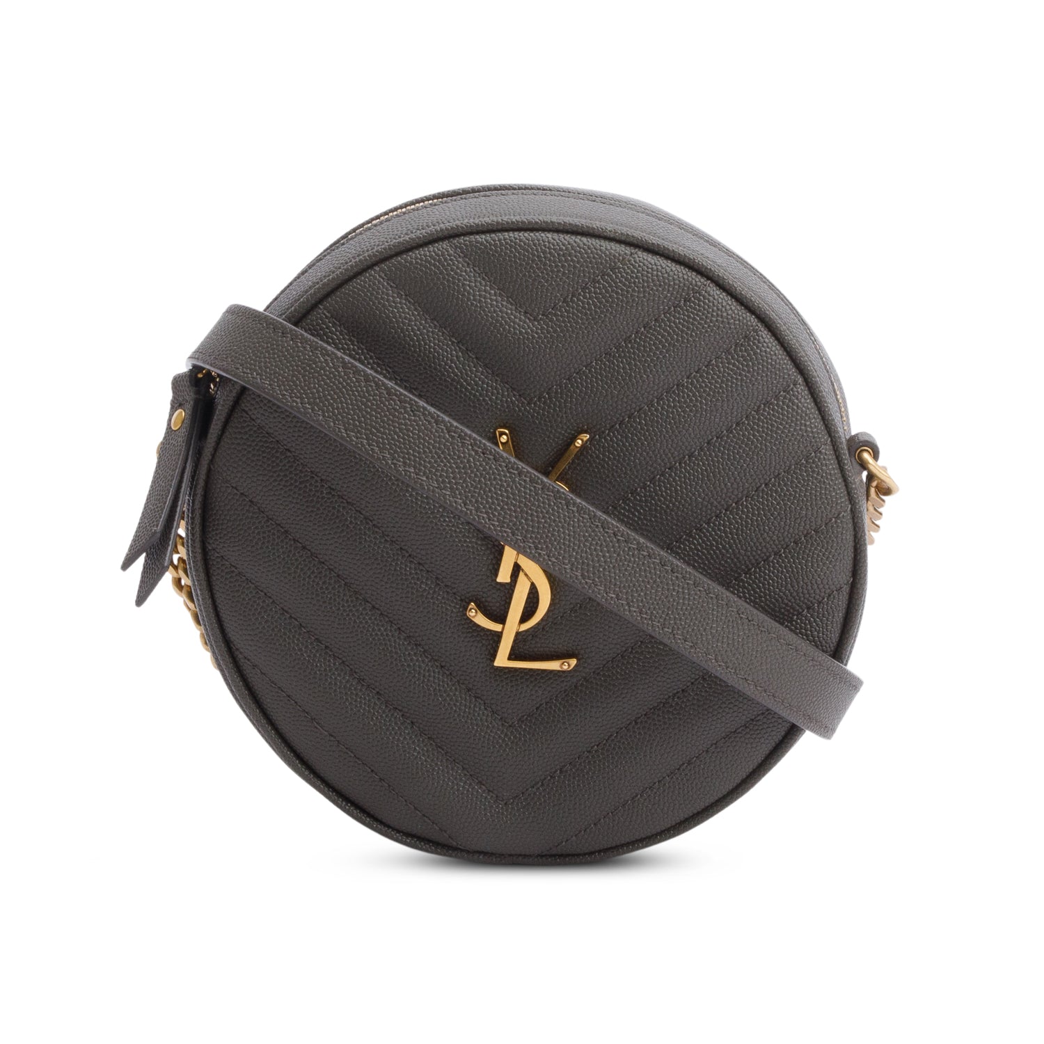 Saint Laurent 2020 Grey Matelasse Leather Chevron Quilted Round Camera Bag