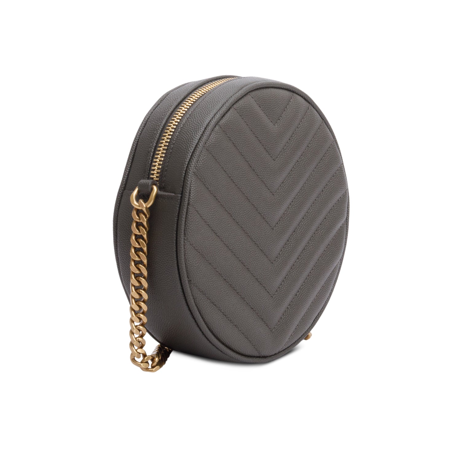 Saint Laurent 2020 Grey Matelasse Leather Chevron Quilted Round Camera Bag