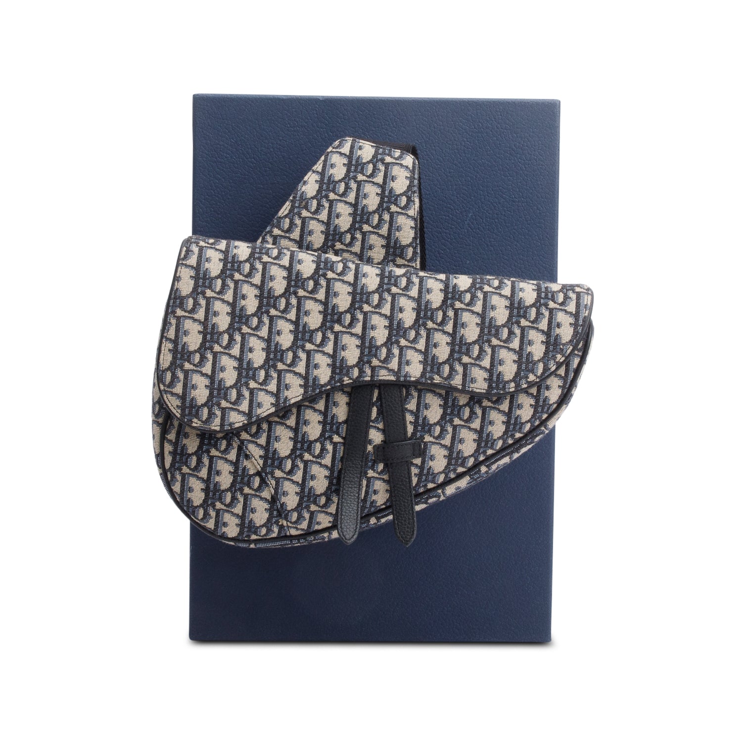 Christian Dior 2022 Navy Oblique Canvas Jacquard Saddle Bag w/ Box