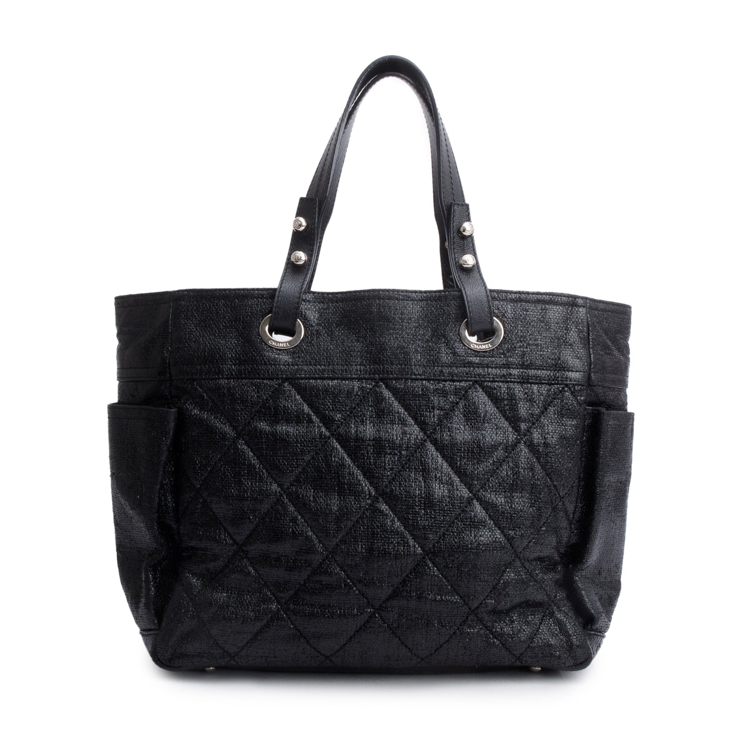 Chanel Black Quilted Coated Canvas Large Paris Biarritz Tote w/ Pouch