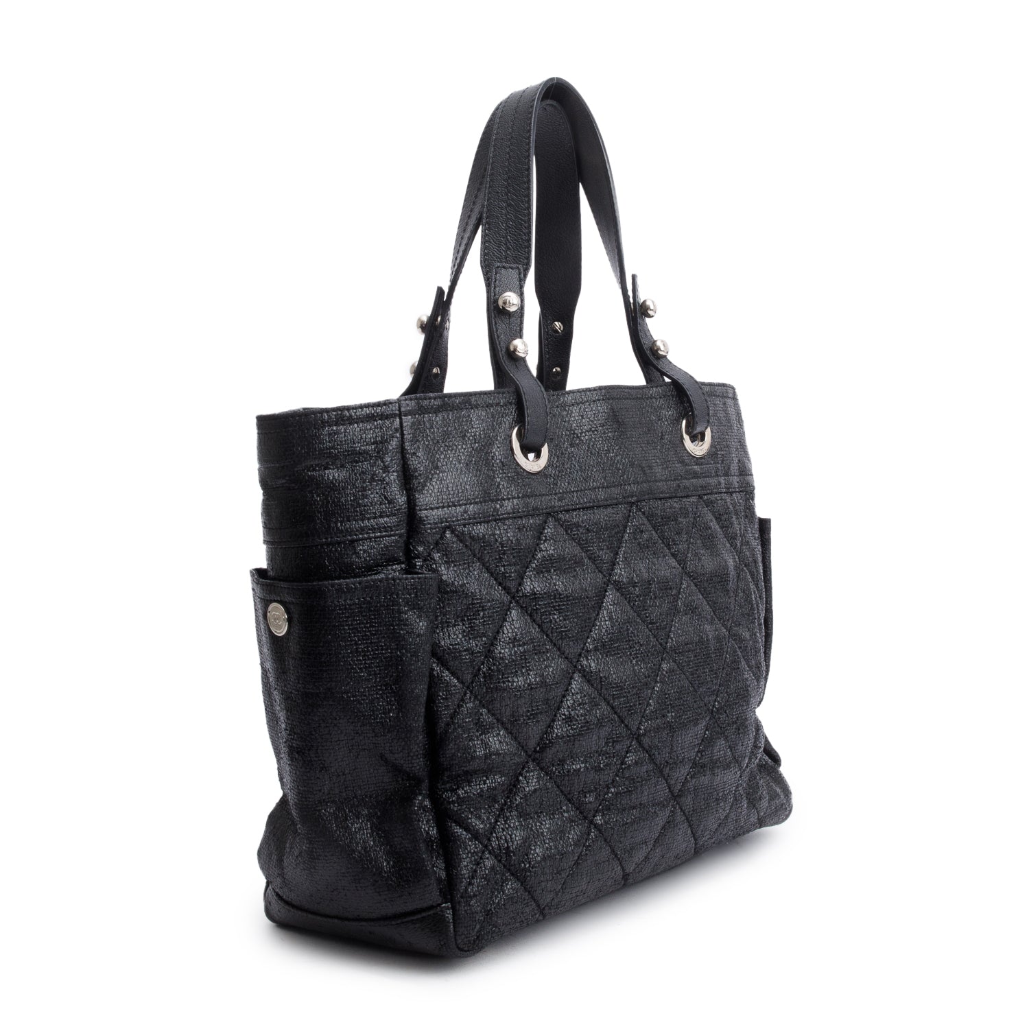 Chanel Black Quilted Coated Canvas Large Paris Biarritz Tote w/ Pouch
