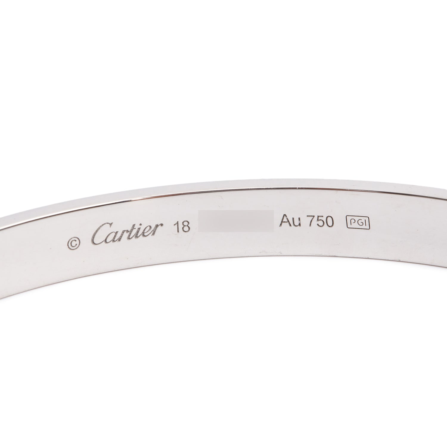 Cartier 18k White Gold Love Cuff, Size 18 w/ Box & Certificate