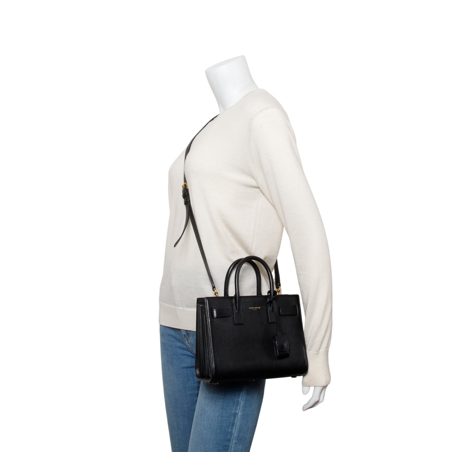 Saint Laurent Black Calfskin Leather Nano Sac De Jour w/ Strap