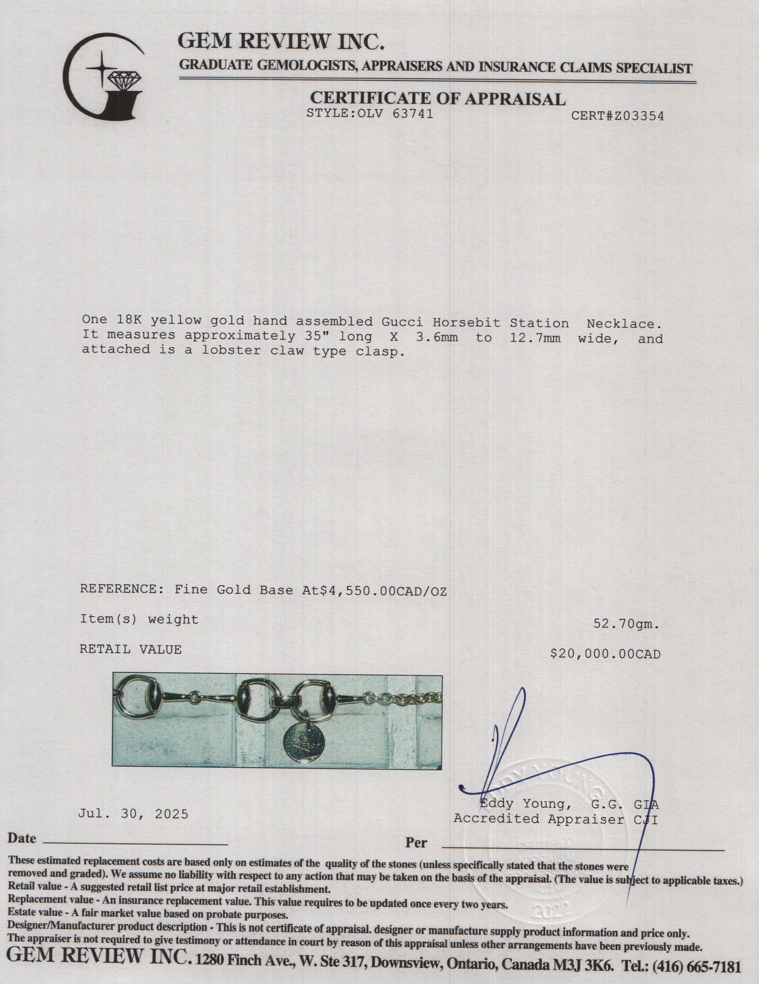 Gucci 18k Yellow Gold Horsebit Station Necklace