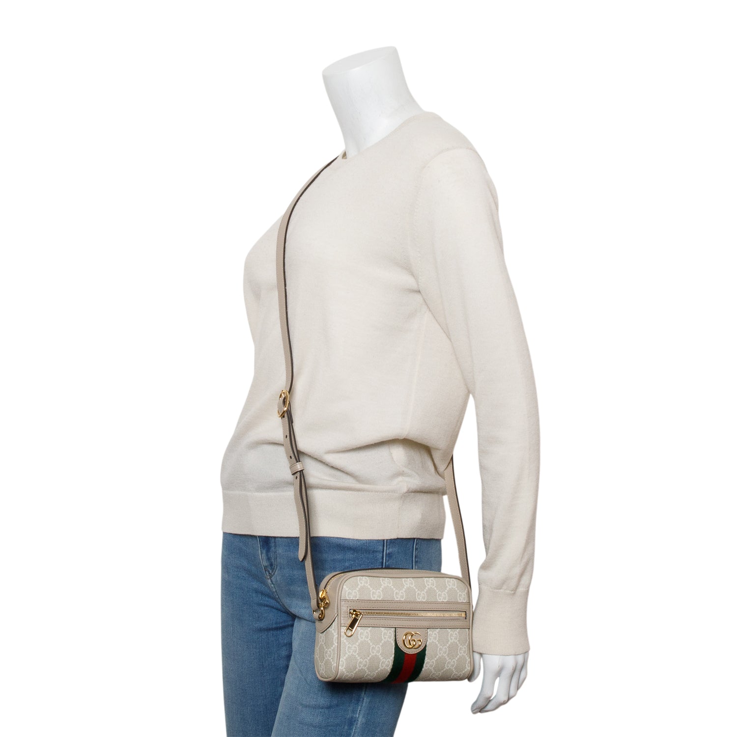 Gucci Beige GG Supreme Web Mini Ophidia Crossbody Bag w/ Box