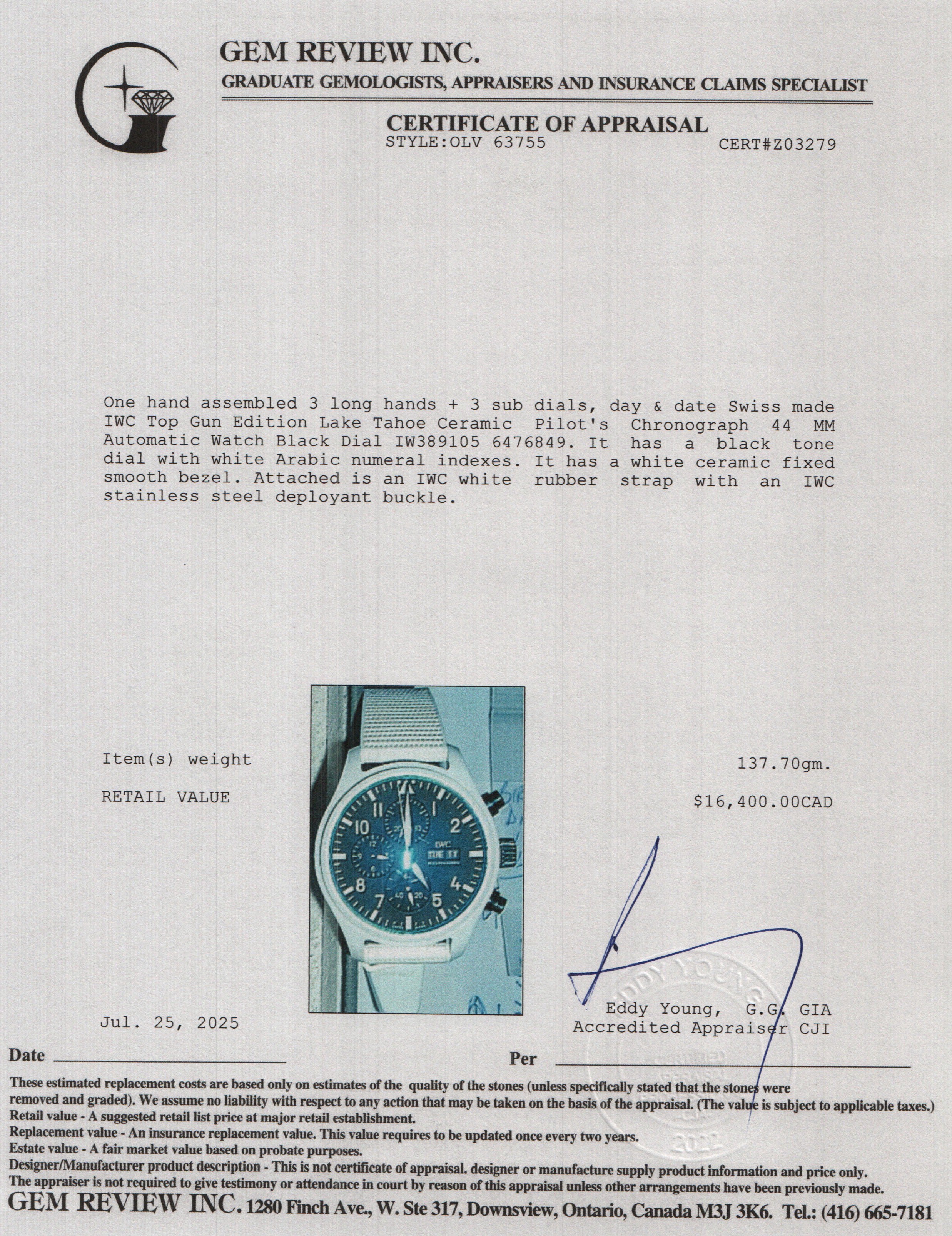 IWC 2024 Top Gun Edition Lake Tahoe Ceramic Pilot's Chronograph 44 MM Automatic Watch Black Dial IW389105 w/ Papers