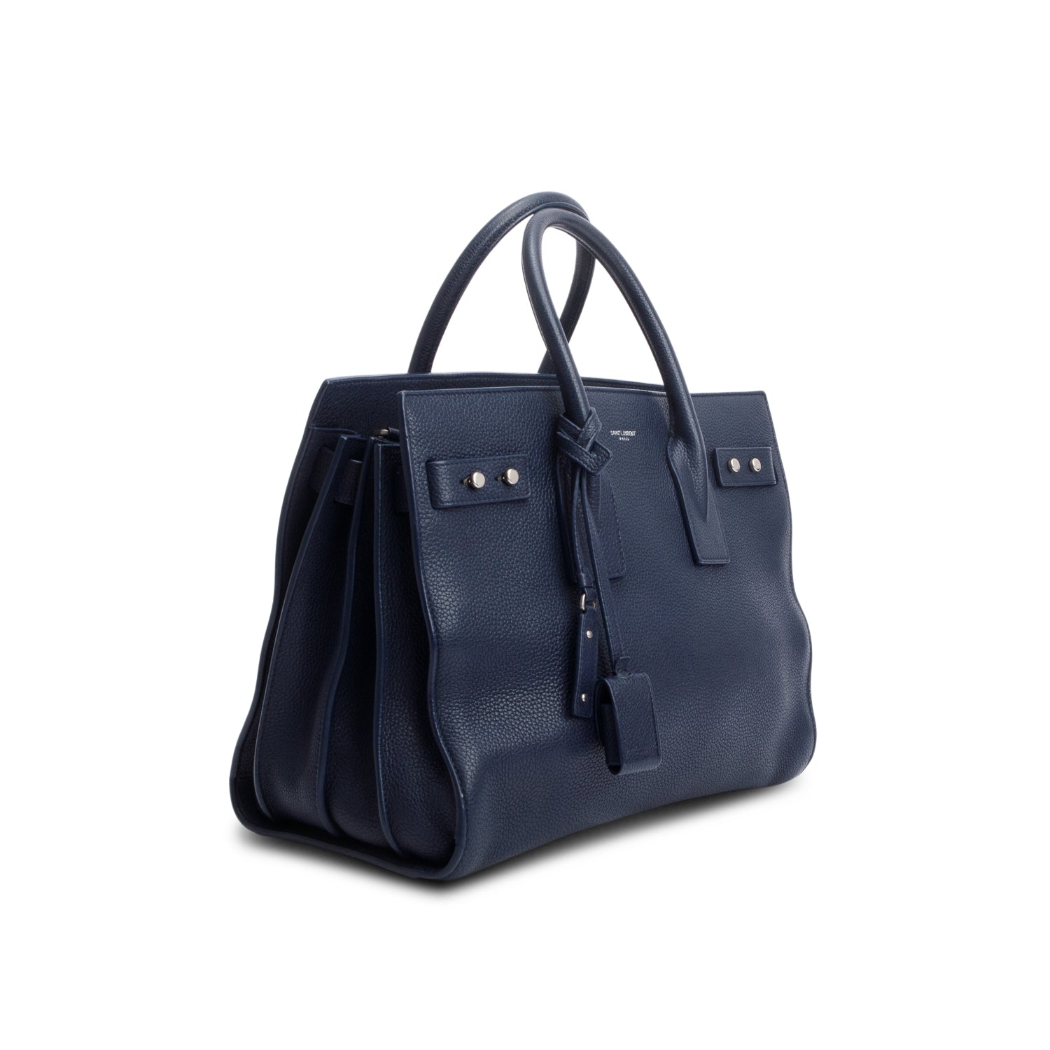 Saint Laurent Navy Supple Grained Leather Small Sac De Jour w/ Strap