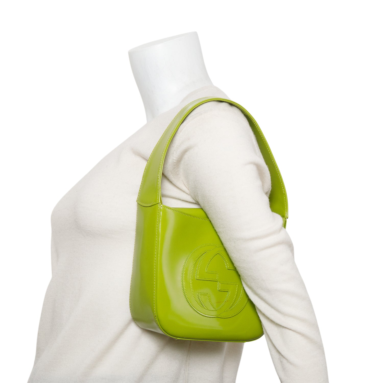 Gucci Vintage Green Patent Leather Interlocking Hobo Handle Bag