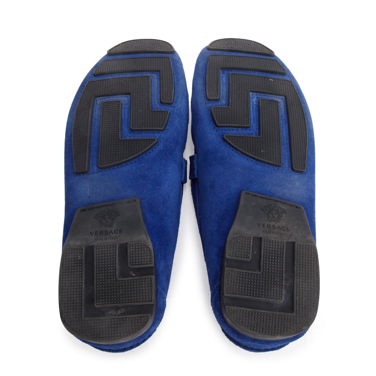 Versace Blue Suede Medusa Biggie Driver Loafers, Men's Size 42 w/ Box