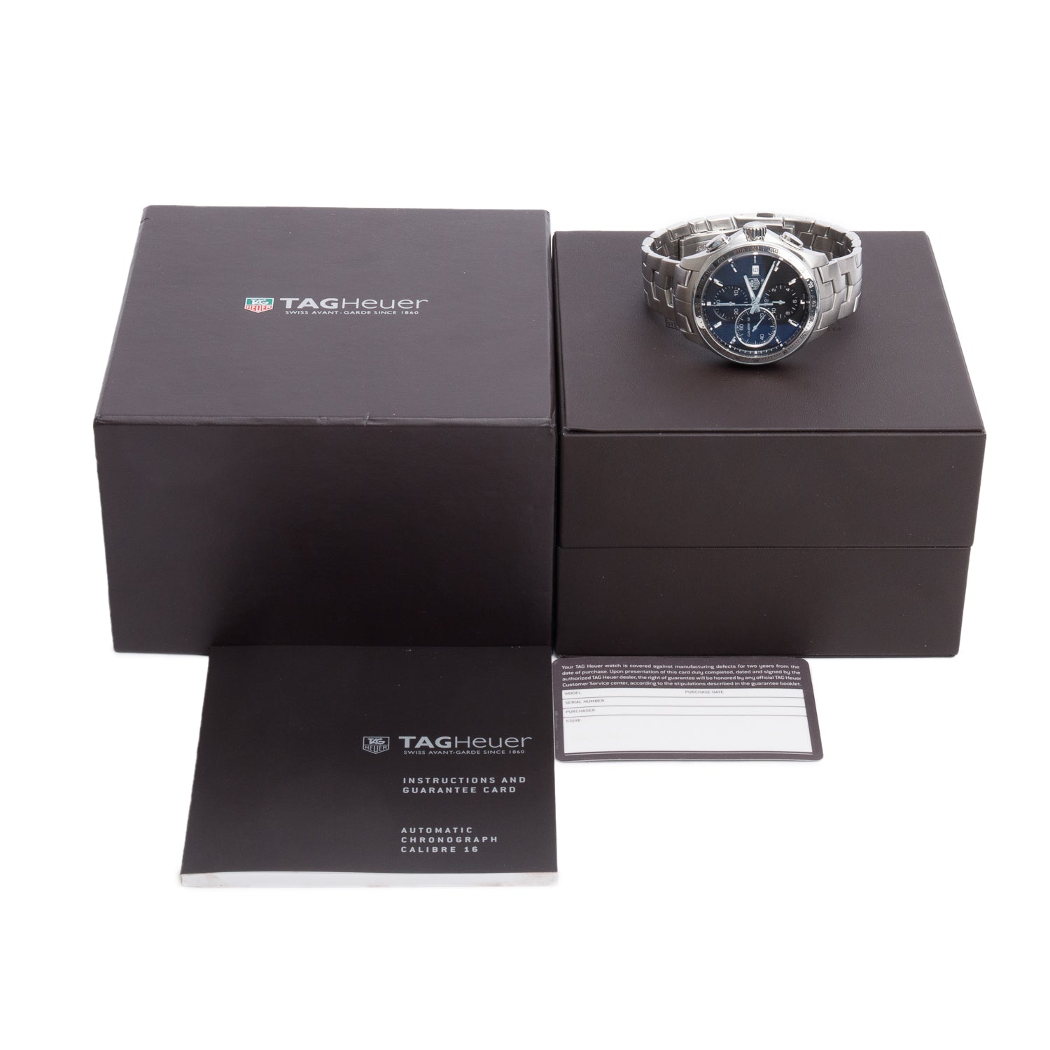 Tag Heuer Stainless Steel Link 43 MM Automatic Chronograph Watch Black Dial CAT2010 w/ Box & Papers
