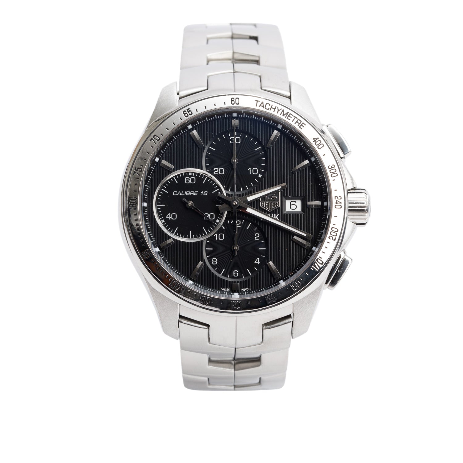 Tag Heuer Stainless Steel Link 43 MM Automatic Chronograph Watch Black Dial CAT2010 w/ Box & Papers