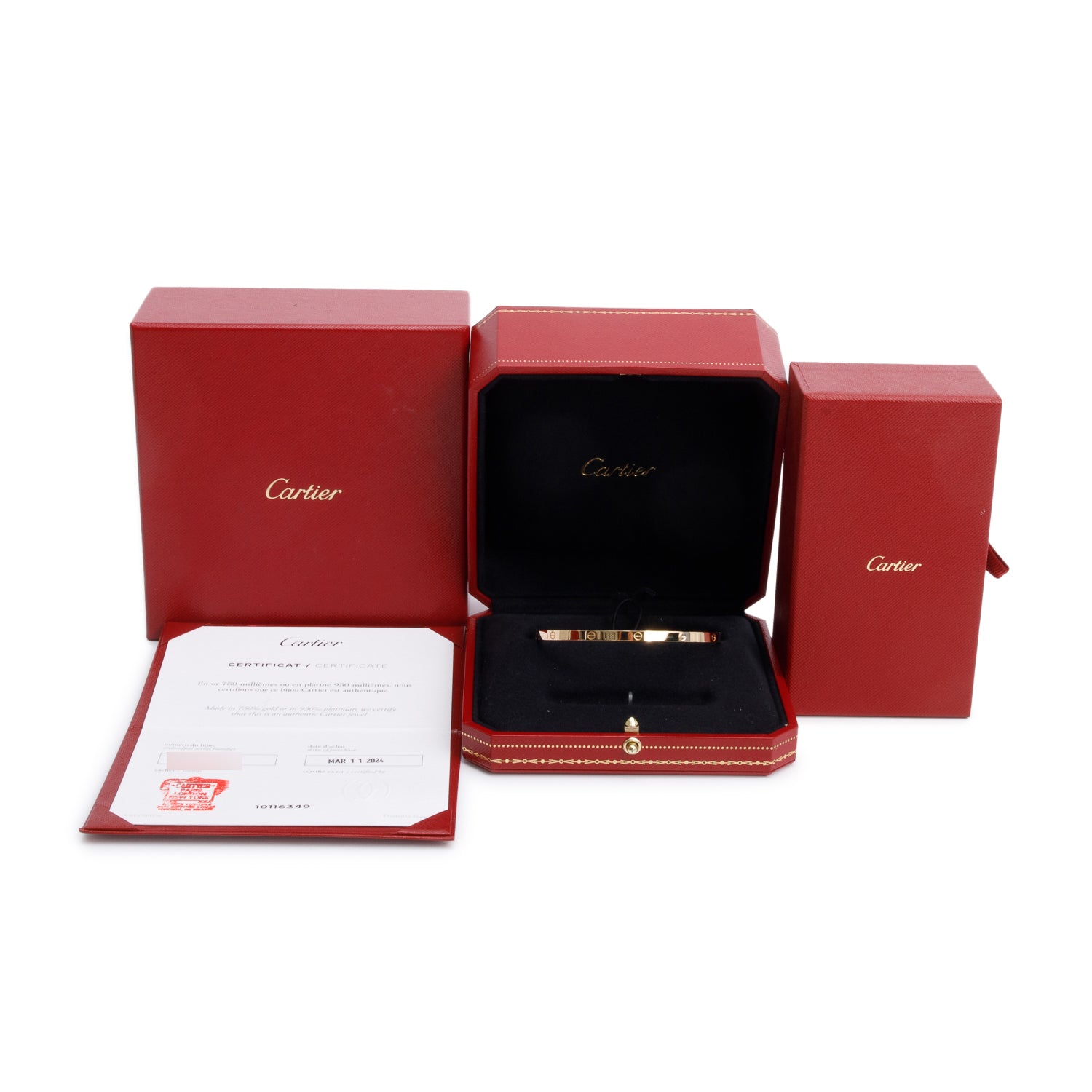 Cartier 2024 18k Yellow Gold 3.65 MM Love Bracelet, Small Model, Size 20 w/ Box & Certificate